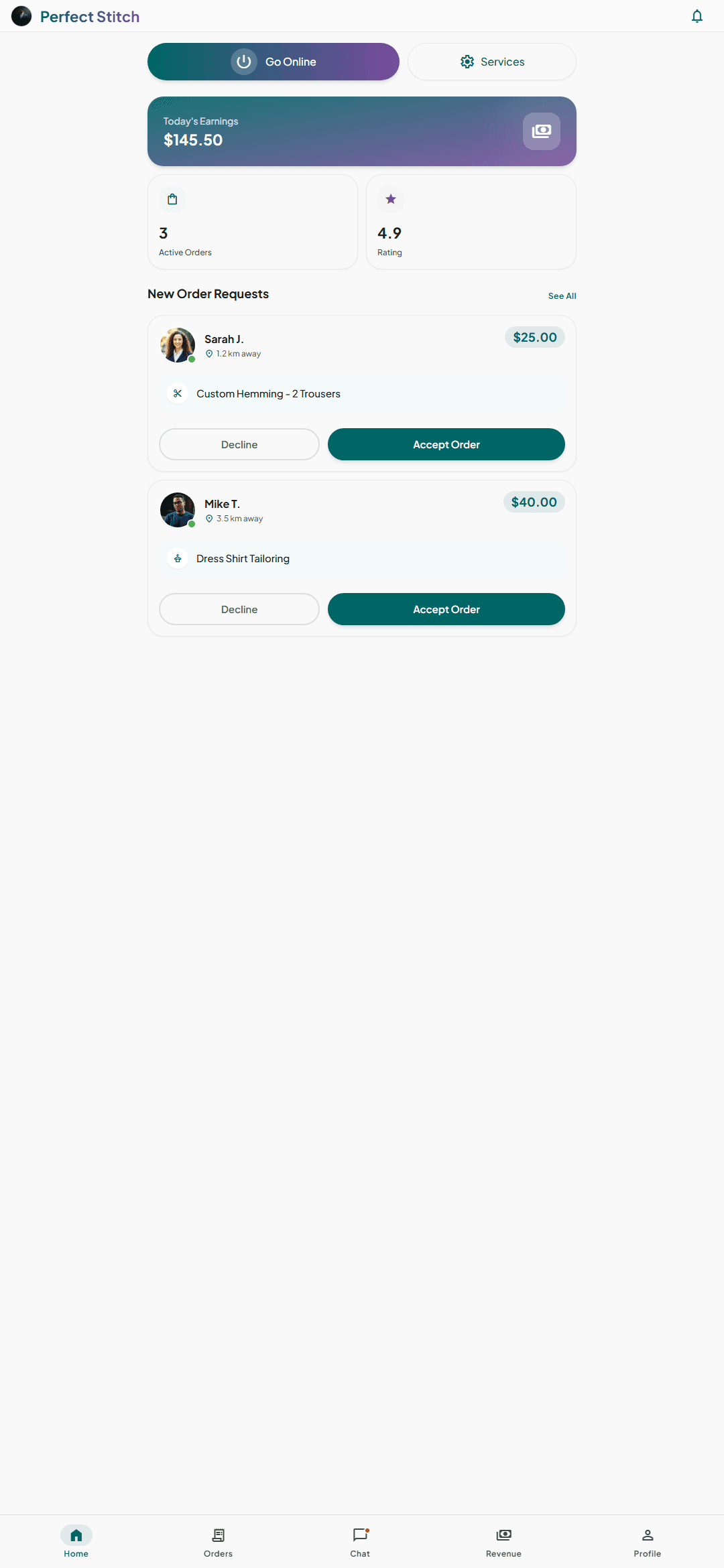 Provider dashboard