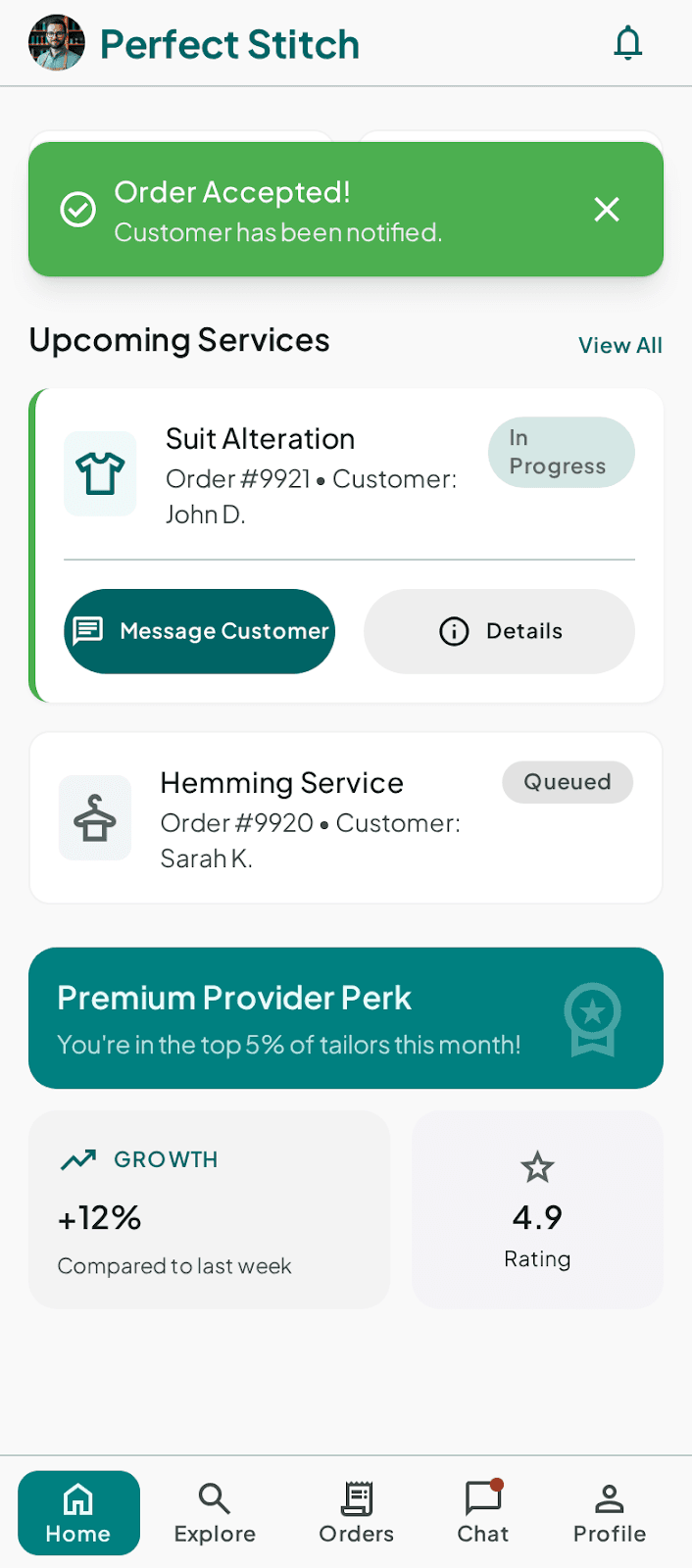 Provider dashboard