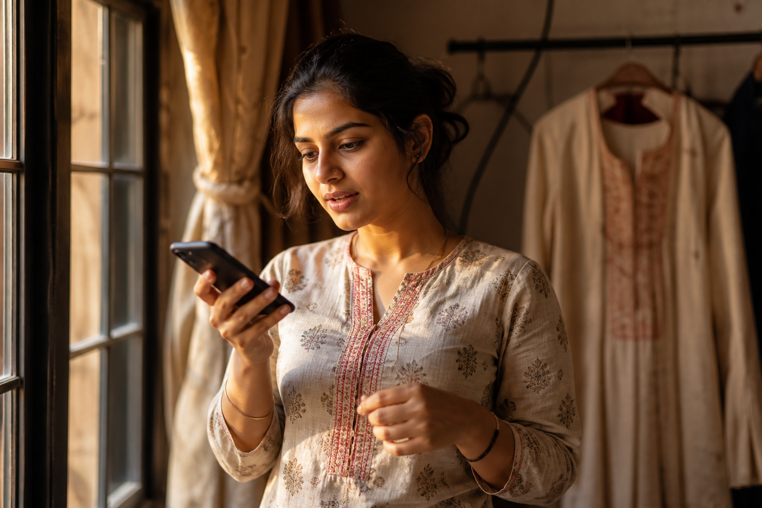 Customer placing a tailoring order from a phone